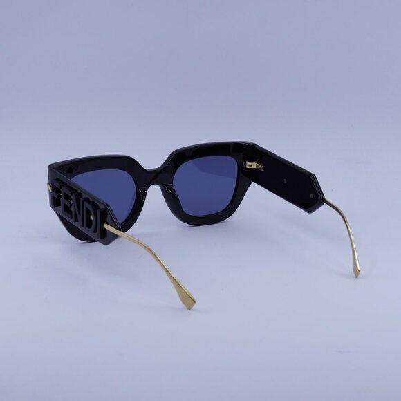 Fendi FE40097I 01V Sunglasses Black/Gold Cat Eye Frame, Blue Lenses - Picture 6 of 10